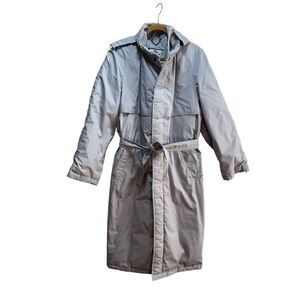 Vtg Women The Company Store Blue Long Puffer Down Coat Jacket Trench Size L 80's